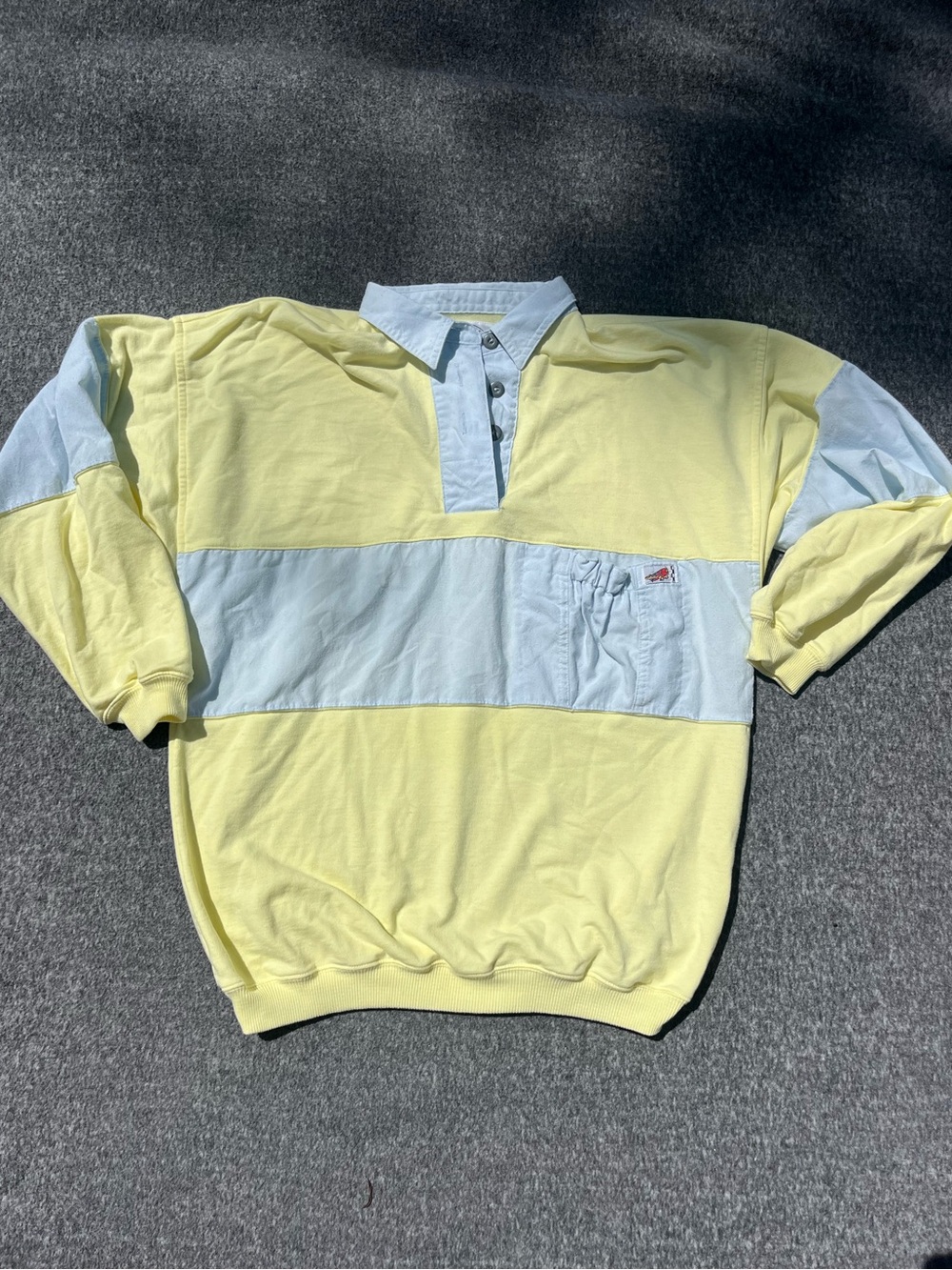 Butter Yellow and Baby Blue Greenline International Polo Rugby Shirt Large